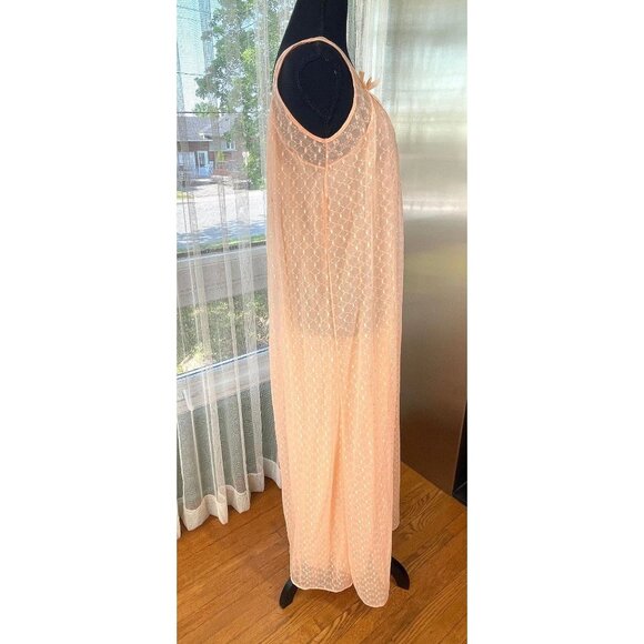 Vintage 60s night dress, peach double layers sleeveless nightgown - Picture 6 of 8